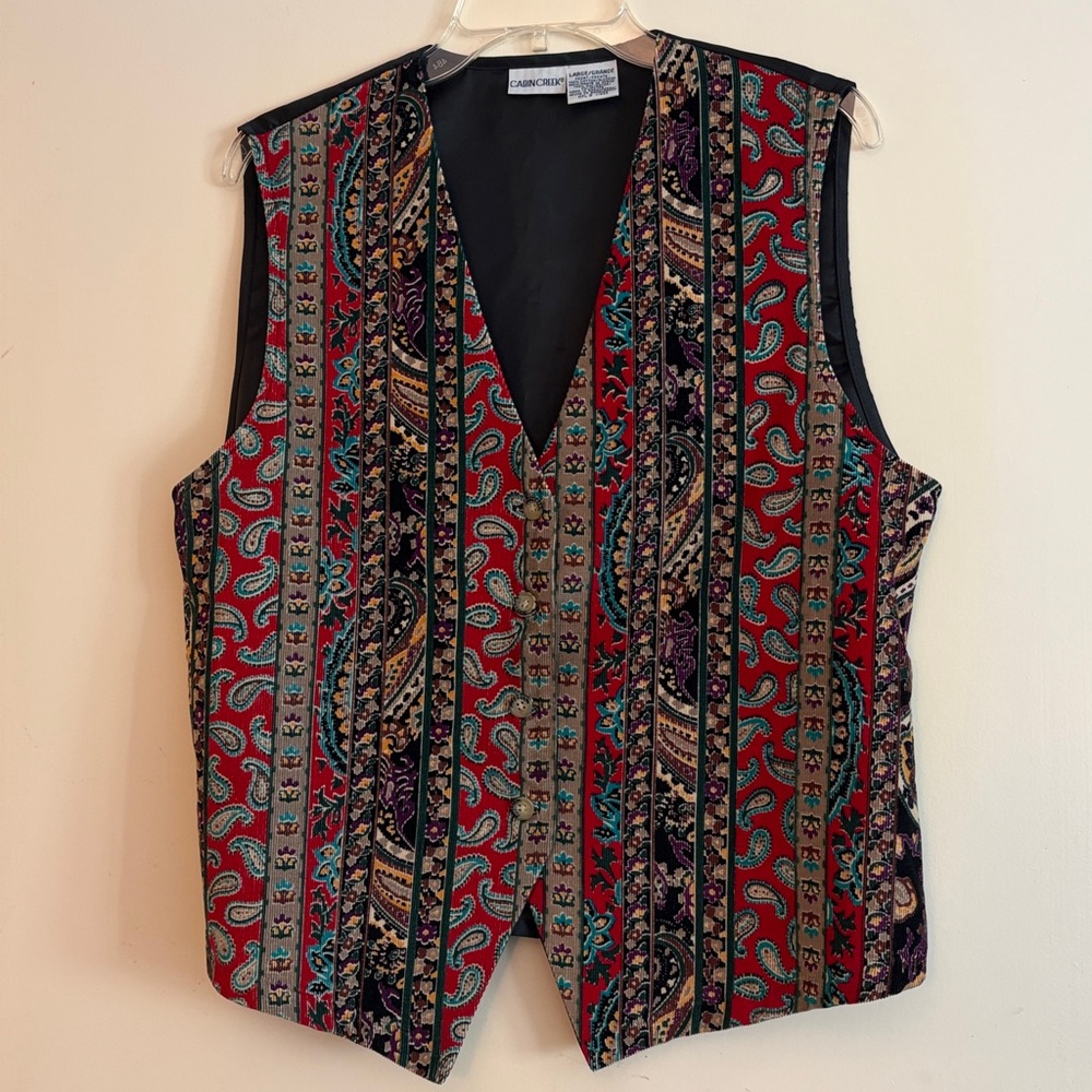 Vintage Cabin Creek Retro 90s‎ corduroy vibrant pattern button down vest, L